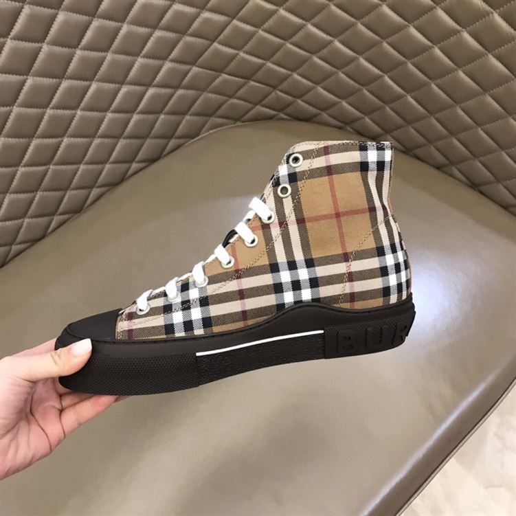 BURBERRY VINTAGE CHECK COTTON HIGH-TOP SNEAKERS – BBR027