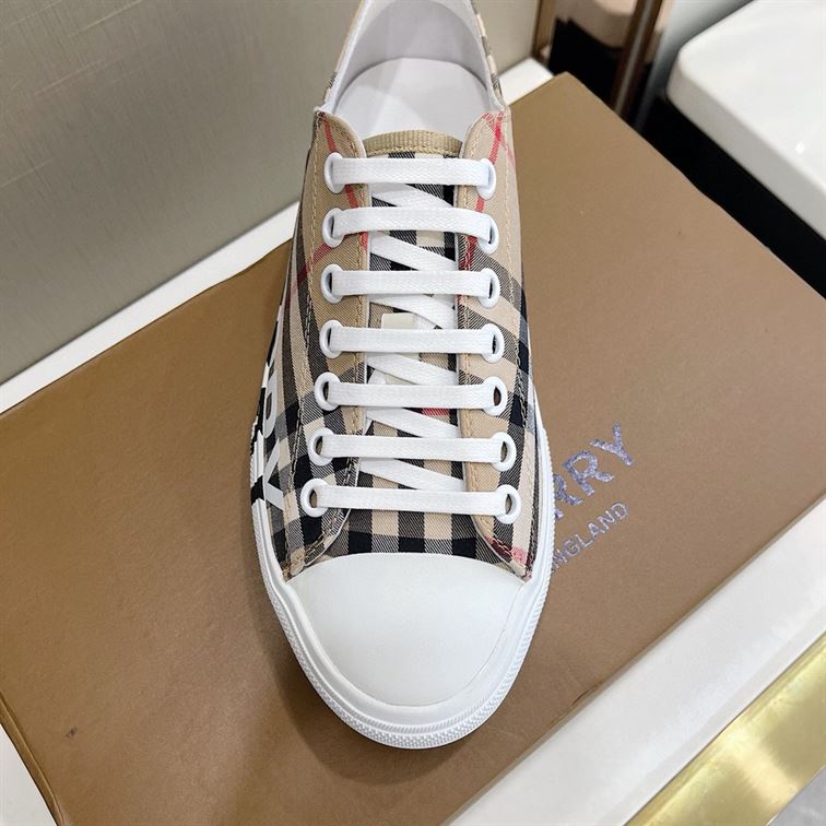 BURBERRY LOGO PRINT VINTAGE CHECK COTTON SNEAKERS IN ARCHIVE BEIGE – BBR023