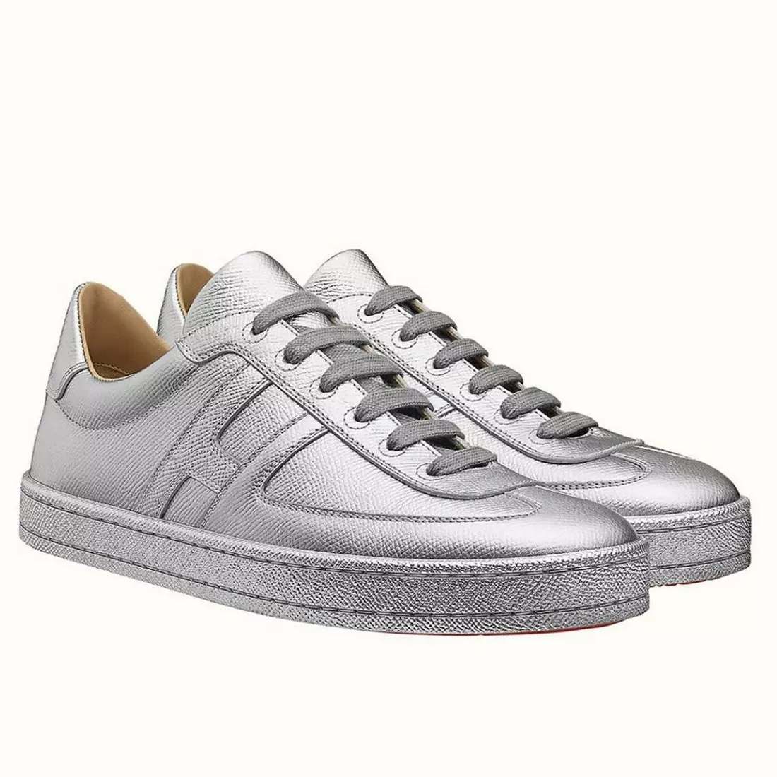 Hermes Boomerang Sneakers In Silver Epsom Leather – HM053