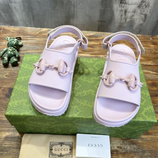 GUCCI WOMEN’S HORSEBIT FLATFORM SANDAL LIGHT PINK RUBBER – GSL018