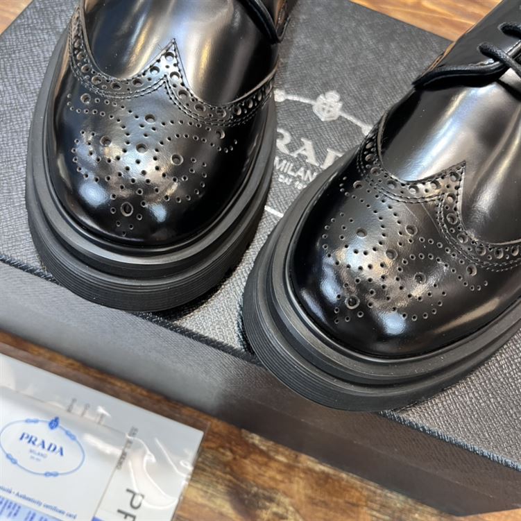 PRADA BRUSHED LEATHER DERBY BROGUE SHOES SHOES – PRS033