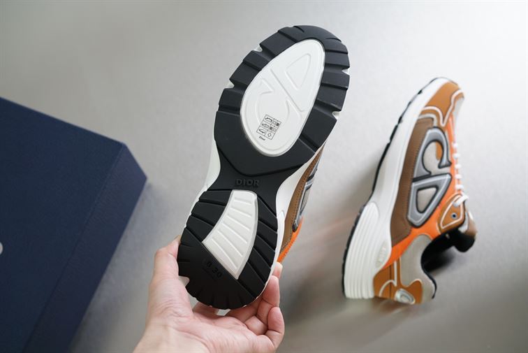 DIOR B30 SNEAKER CREAM MESH WITH ORANGE AND BROWN TECHNICAL FABRIC – DO072