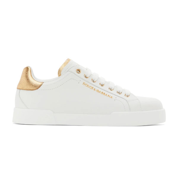 DOLCE & GABBANA WHITE AND GOLD PORTOFINO SNEAKERS – DG035