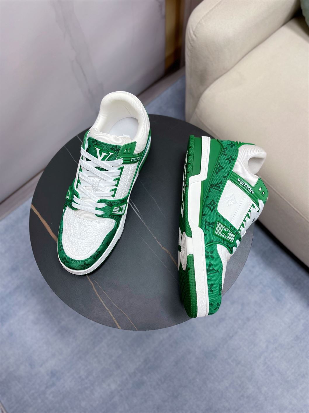 LOUIS VUITTON TRAINER MONOGRAM DENIM WHITE GREEN – LVS001