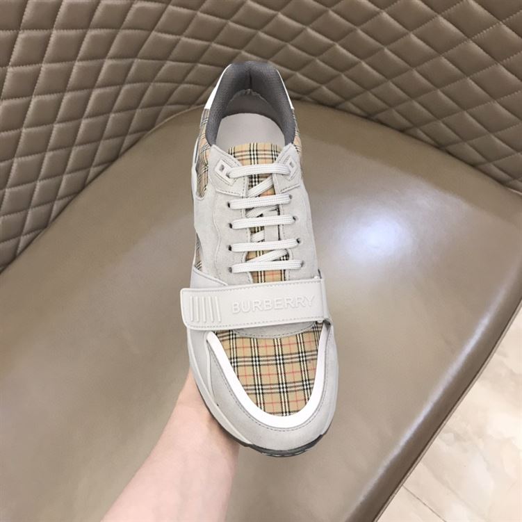 BURBERRY CHECK, SUEDE AND LEATHER SNEAKERS – BBR009