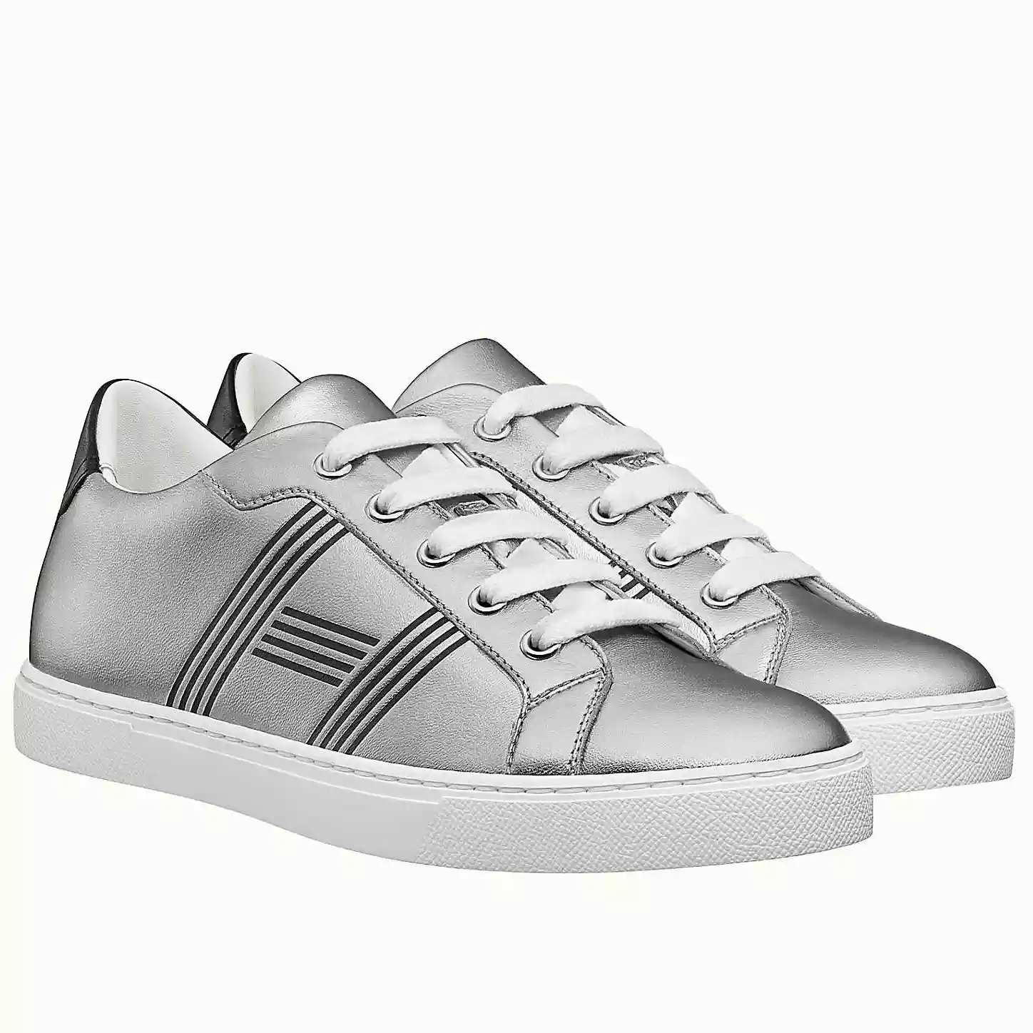 Hermes Men’s Avantage Sneakers In Grey Metallic Leather – HM059