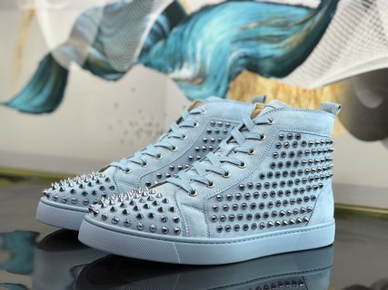 Christian Louboutin Blue Suede Louis Spikes High Top Blue