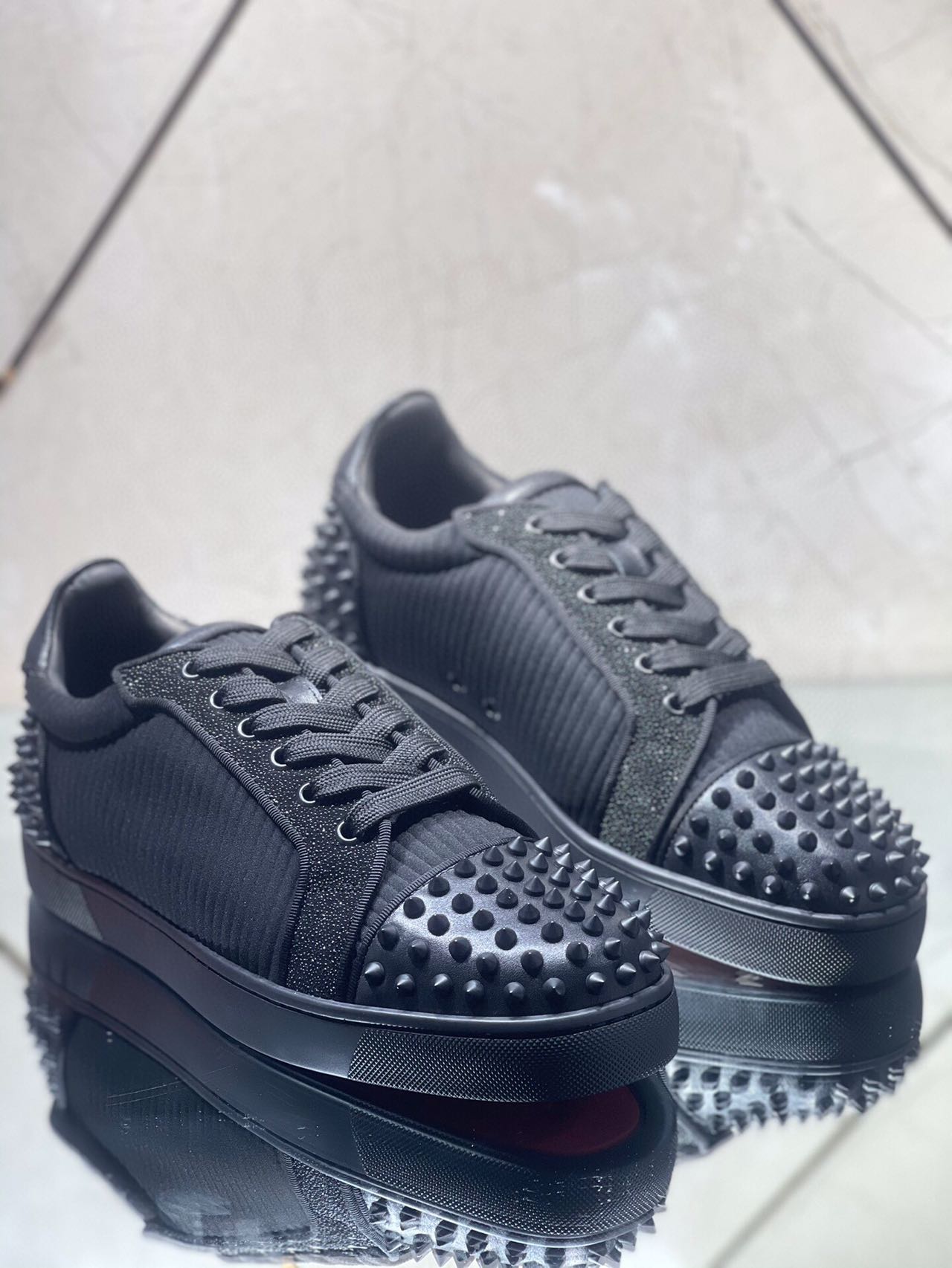 Christian Louboutin Junior Spikes Cotton Sneaker