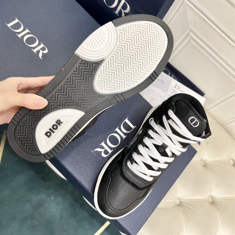 DIOR B27 HIGH-TOP SNEAKER BLACK SMOOTH CALFSKIN AND CD DIAMOND CANVAS – DO142