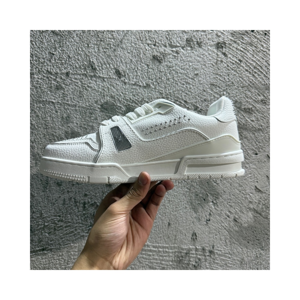 Louis Vuitton LOUIS VUITTON Trainer 2025 Early Spring Men's Series Cowhide Leather Round Toe Lace-up Low-top Sneakers Men's White