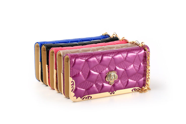 fashion high capacity women wallets metal crown lady