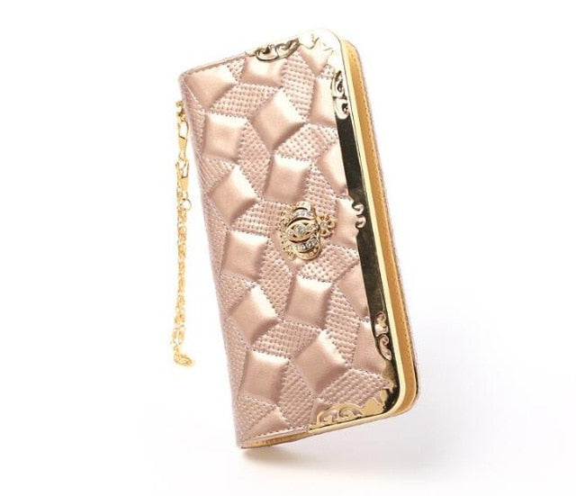 fashion high capacity women wallets metal crown lady