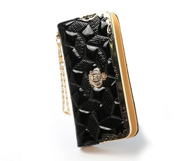 fashion high capacity women wallets metal crown lady
