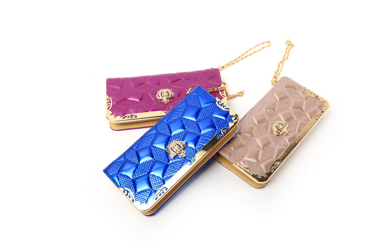 fashion high capacity women wallets metal crown lady