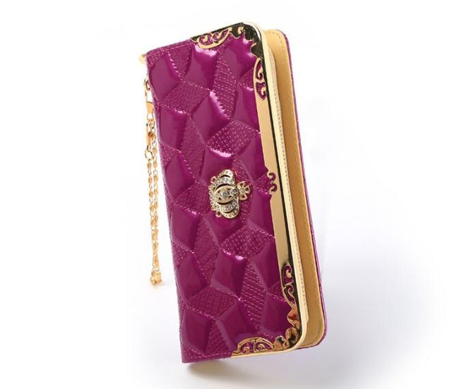 fashion high capacity women wallets metal crown lady