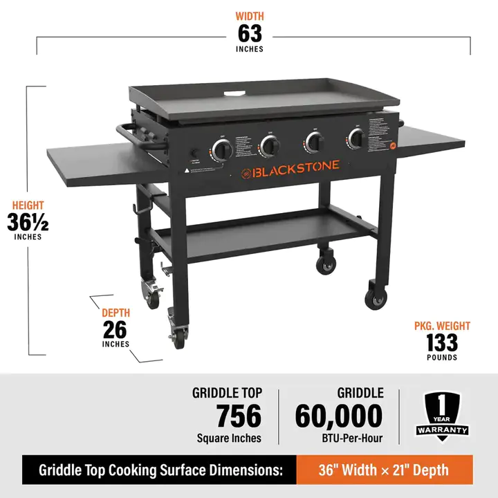 Blackstone 4-Burner 36 Griddle Cooking Station with Side Shelves