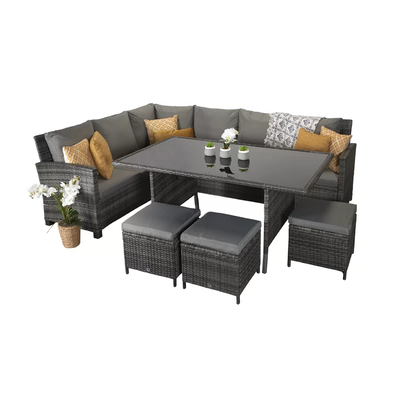 Camila Wicker 9 - Person Garden Lounge Set with Cushions