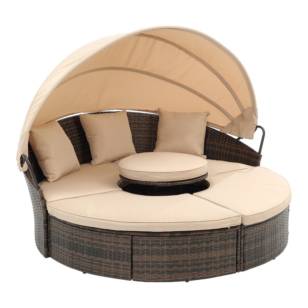 Upgraded Outdoor Patio Round Sectional Daybed with Canopy