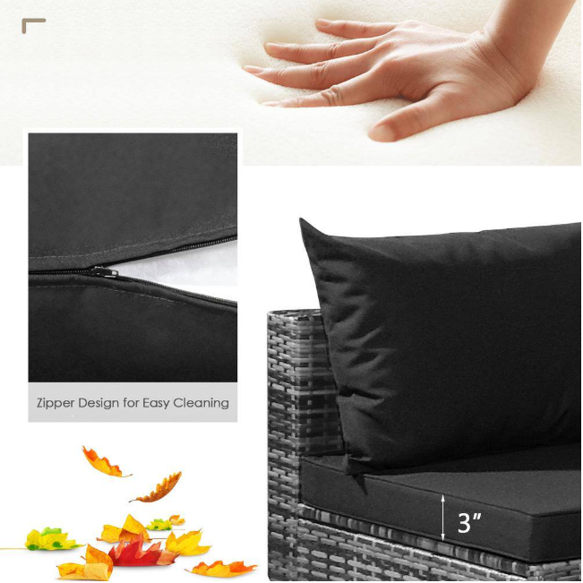 7-Piece Wicker Patio Conversation Set with Black Cushions