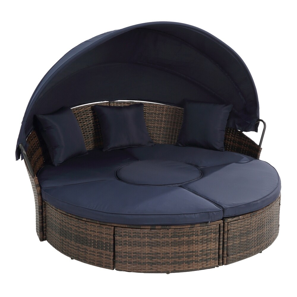 Upgraded Outdoor Patio Round Sectional Daybed with Canopy