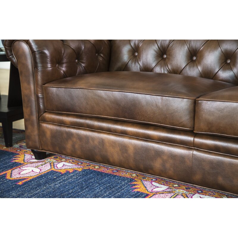 Owen 84” Genuine Leather Rolled Arm Chesterfield Sofa