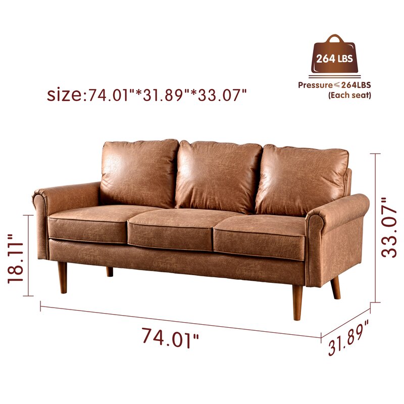 Ainsley 74.01” Rolled Arm Sofa