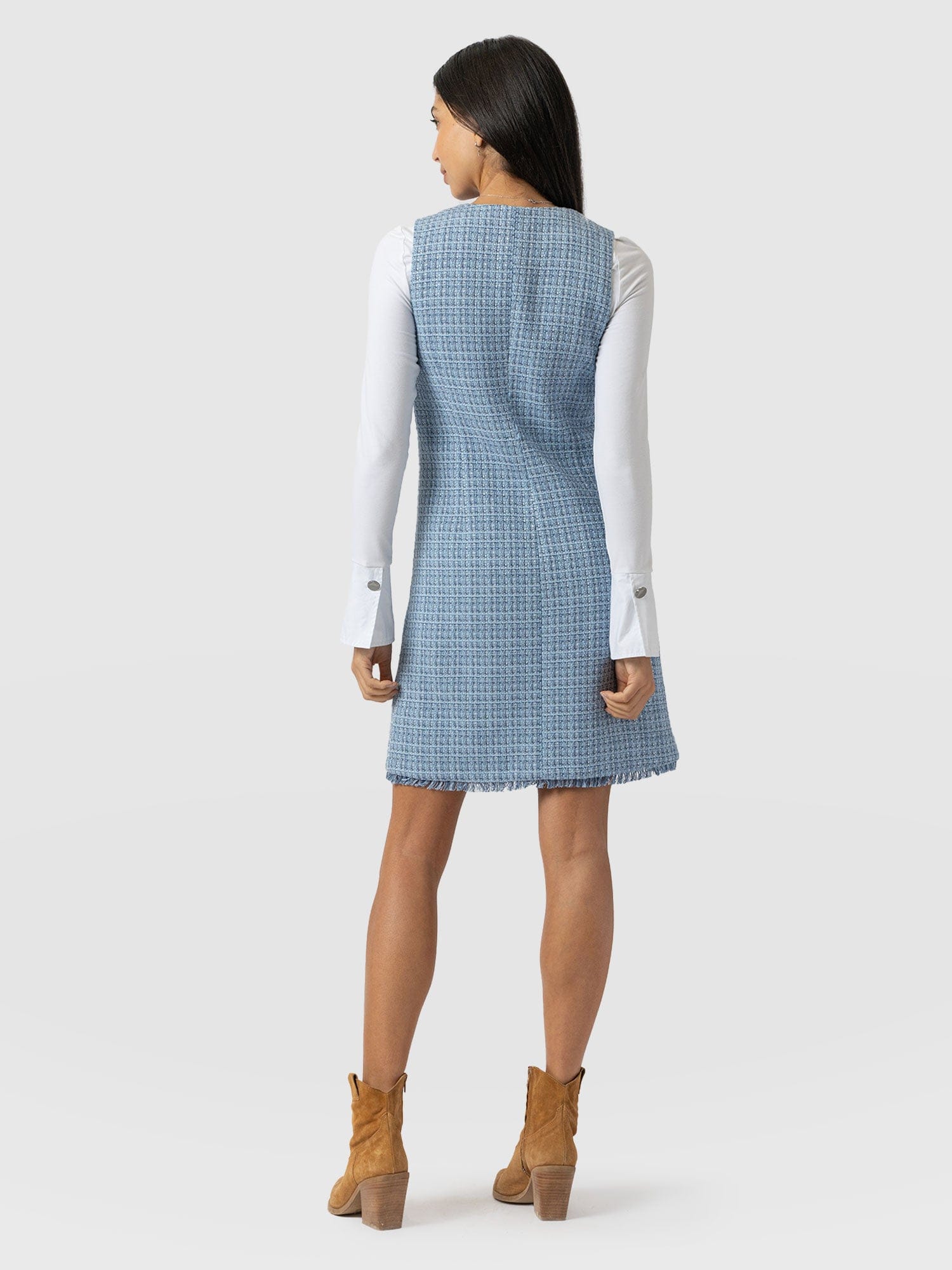 Luther Boucle Mini Dress - Pale Blue