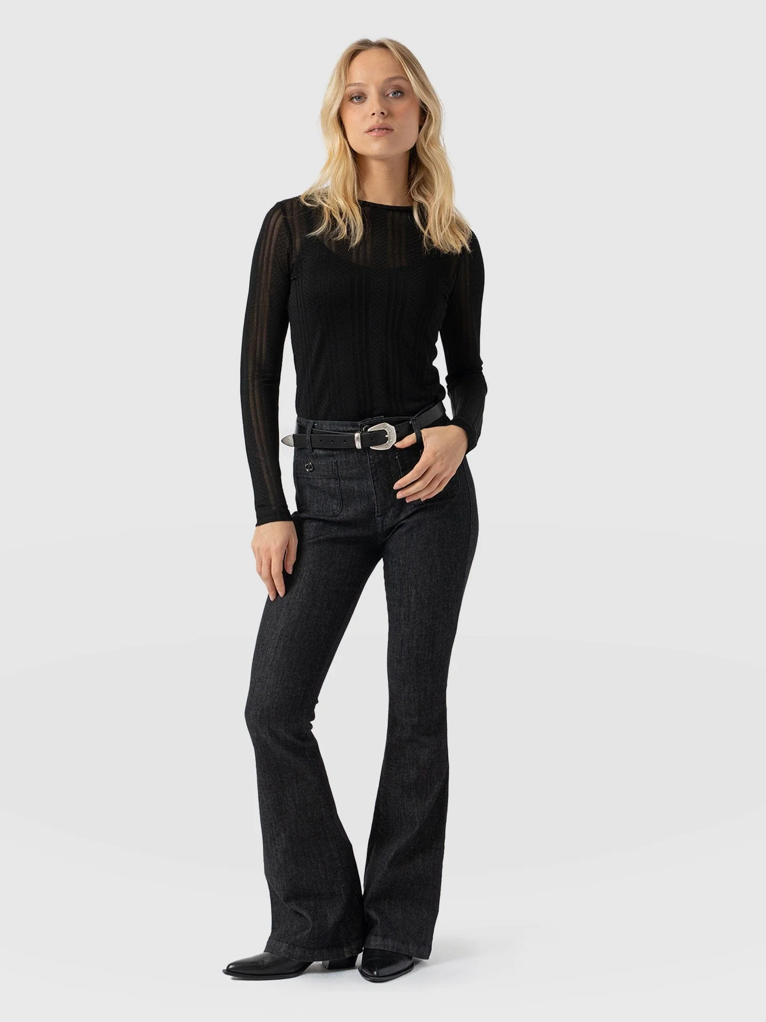 Bowie Stretch Flare Jeans - Black Wash