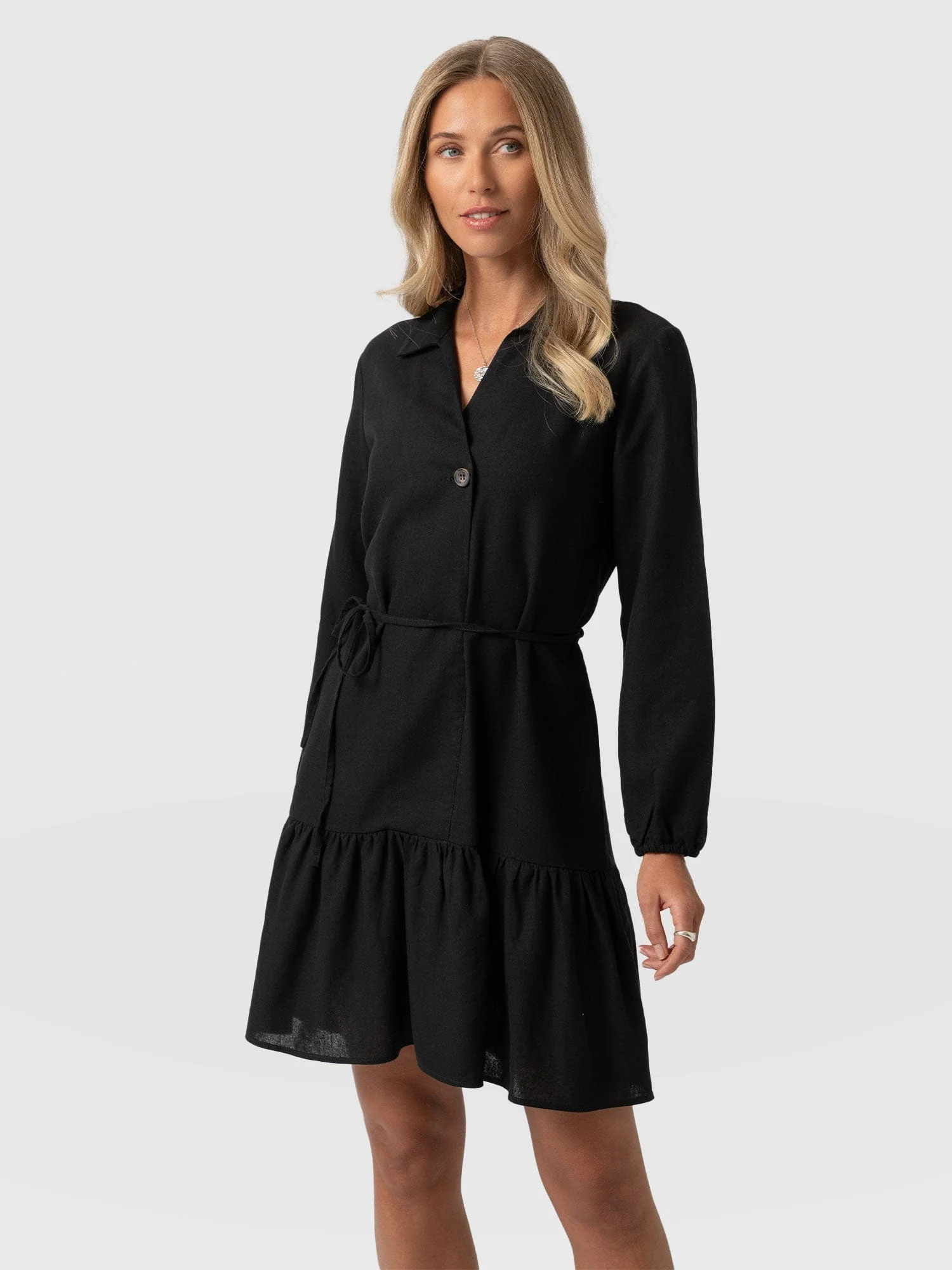 Aurelia Mini Linen Dress - Black