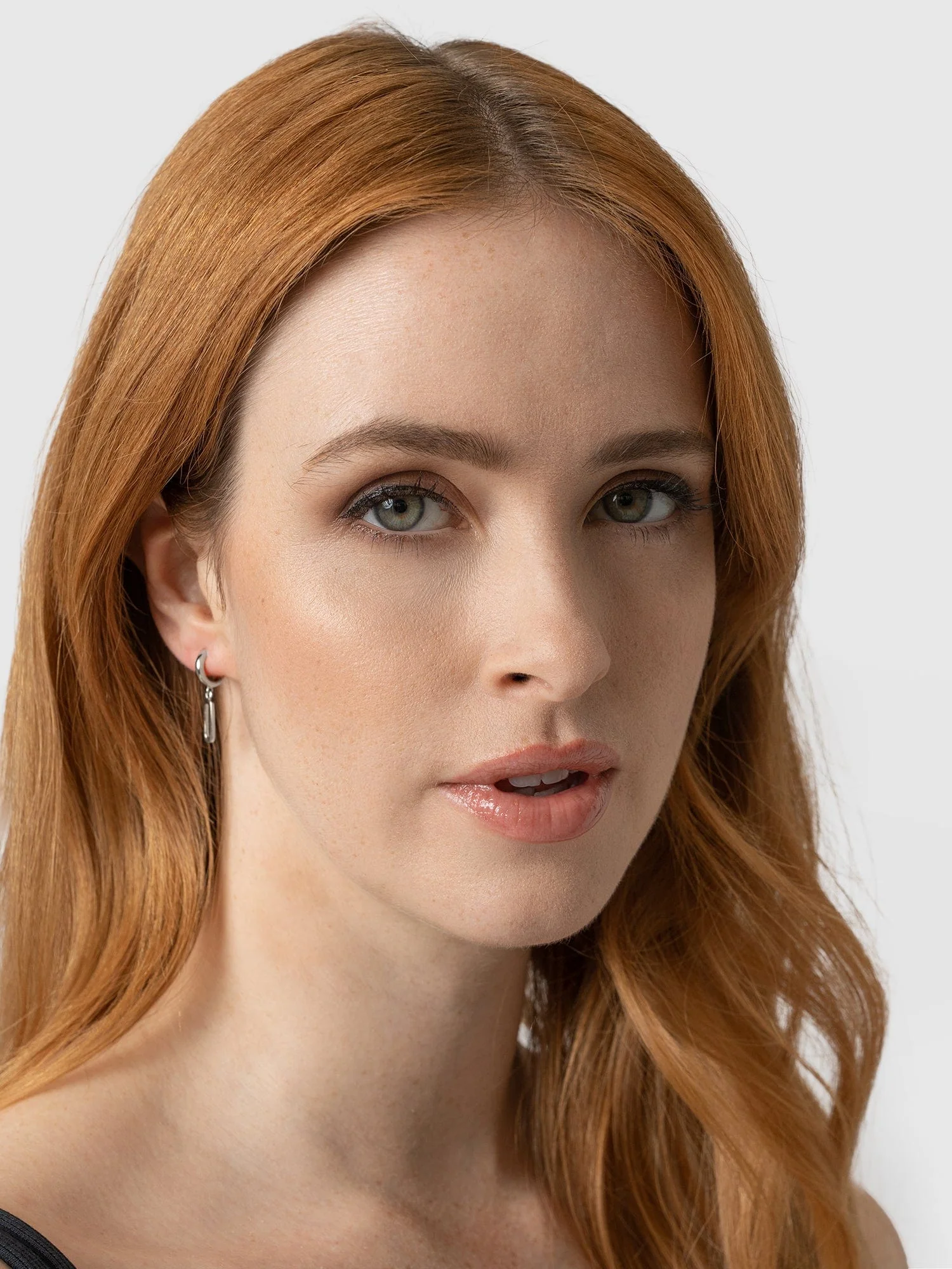 Oval Charm Drop Huggie Earrings - Silver