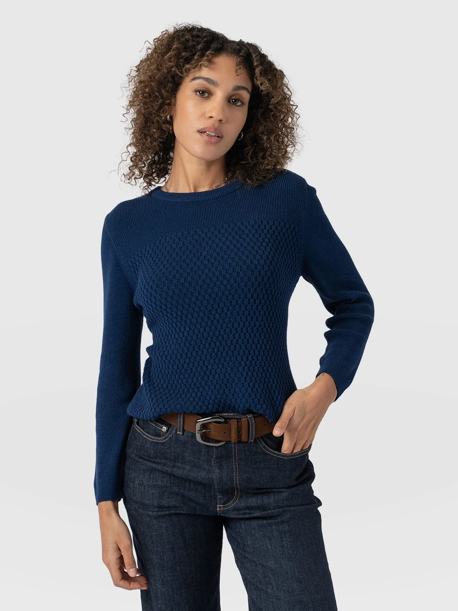 Honeycomb Rib Sweater - Navy