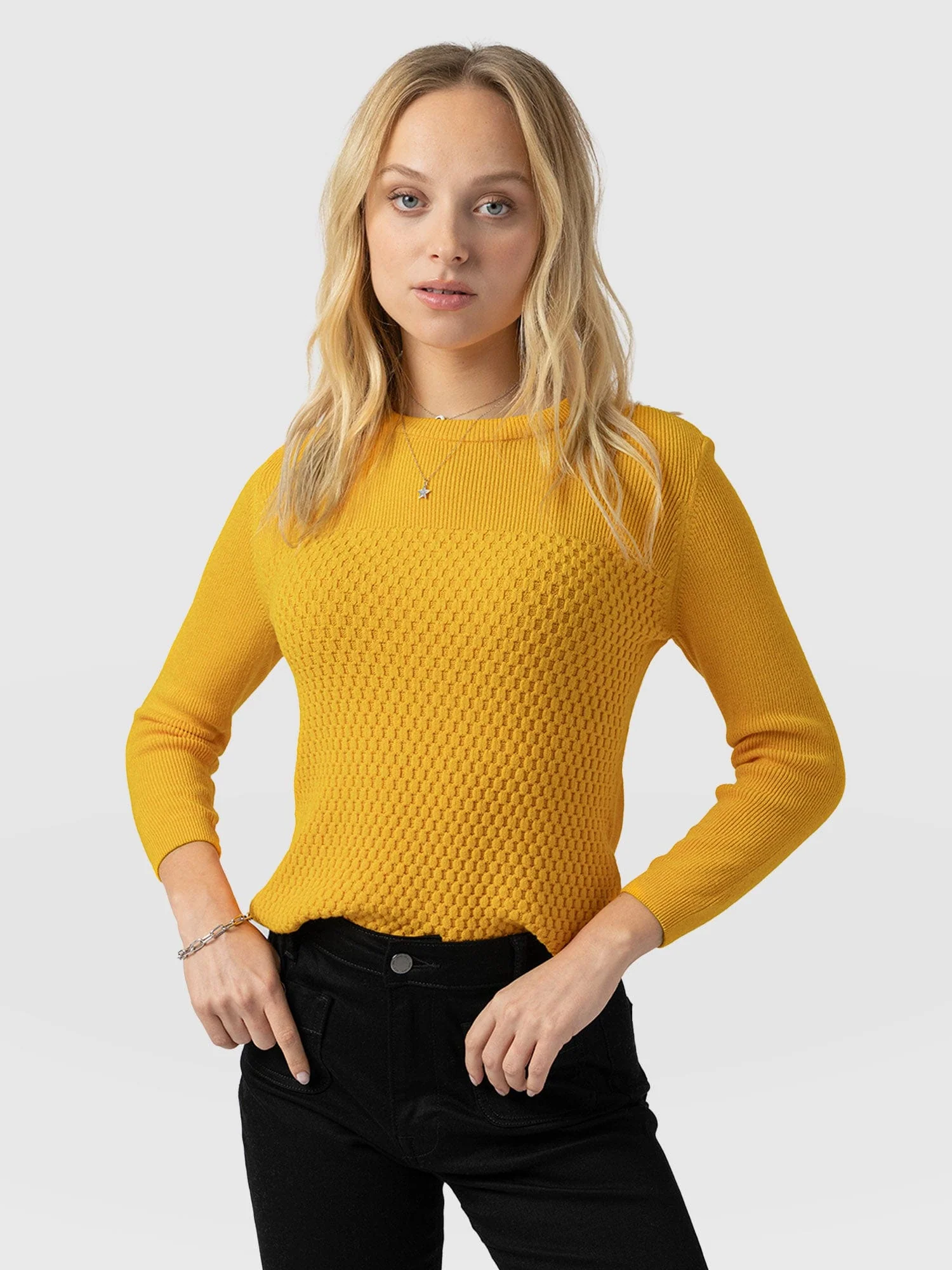 Honeycomb Rib Sweater - Yellow
