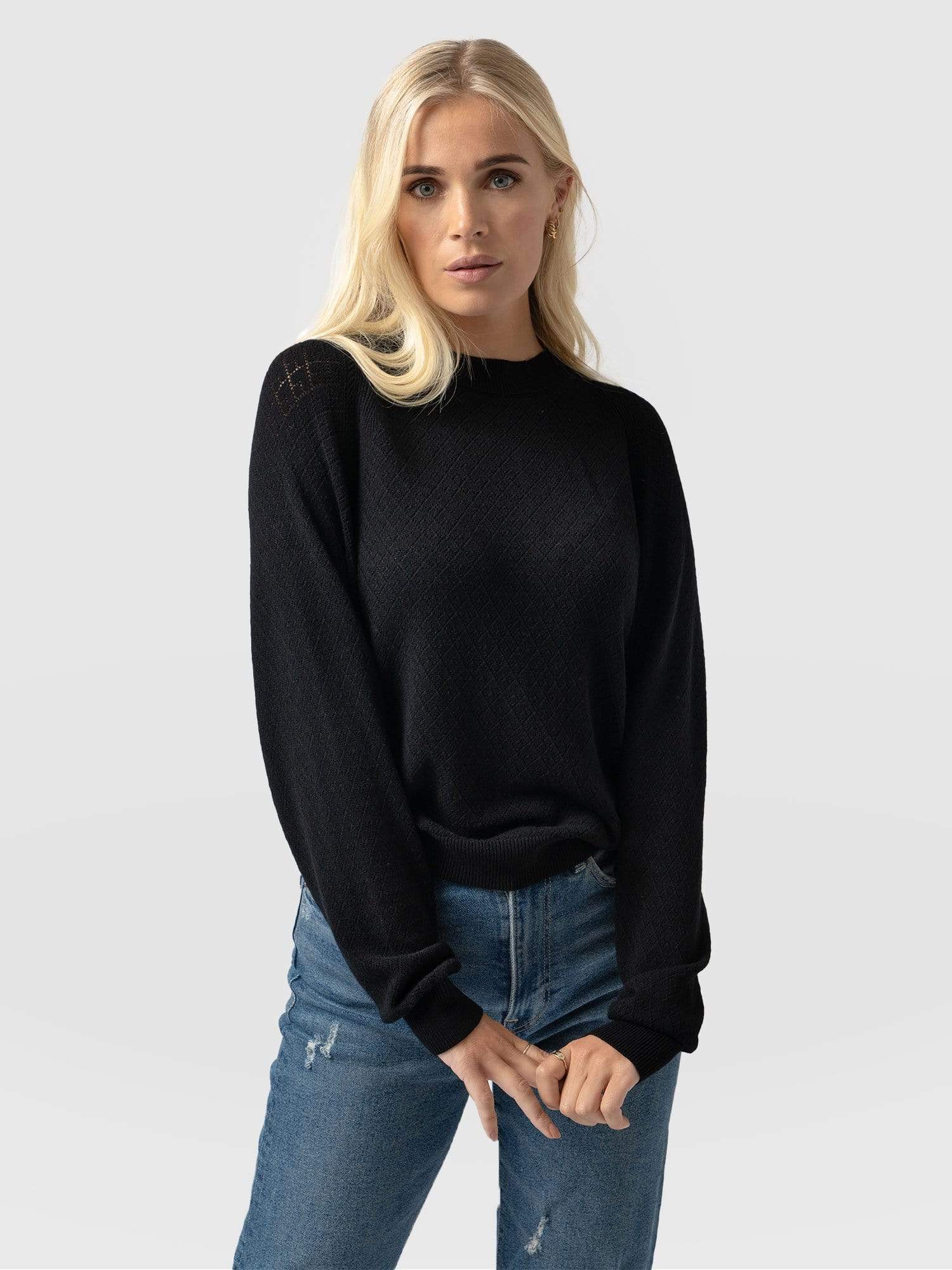 Diamond Knit Sweater - Black