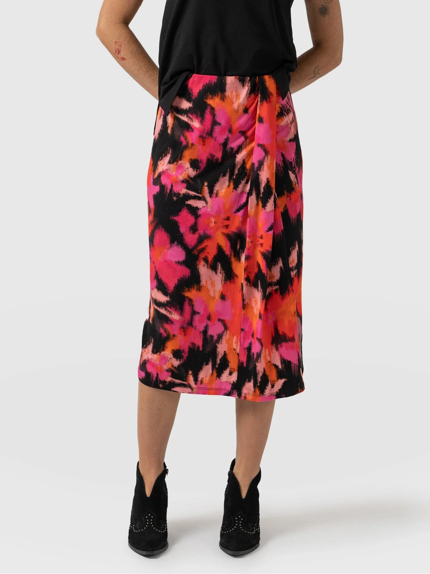 Salina Draped Skirt  - Black Soft Focus