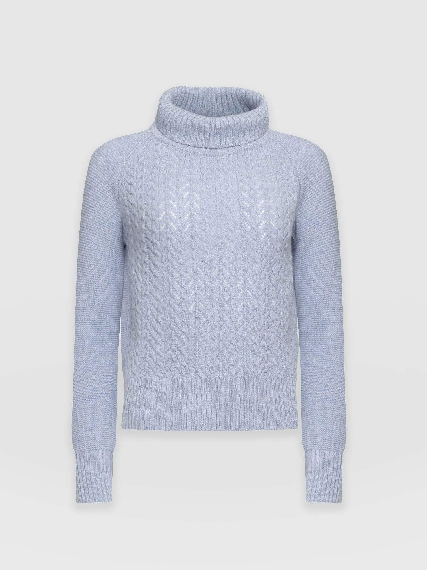 Glen Cable Knit Sweater - Pale Blue