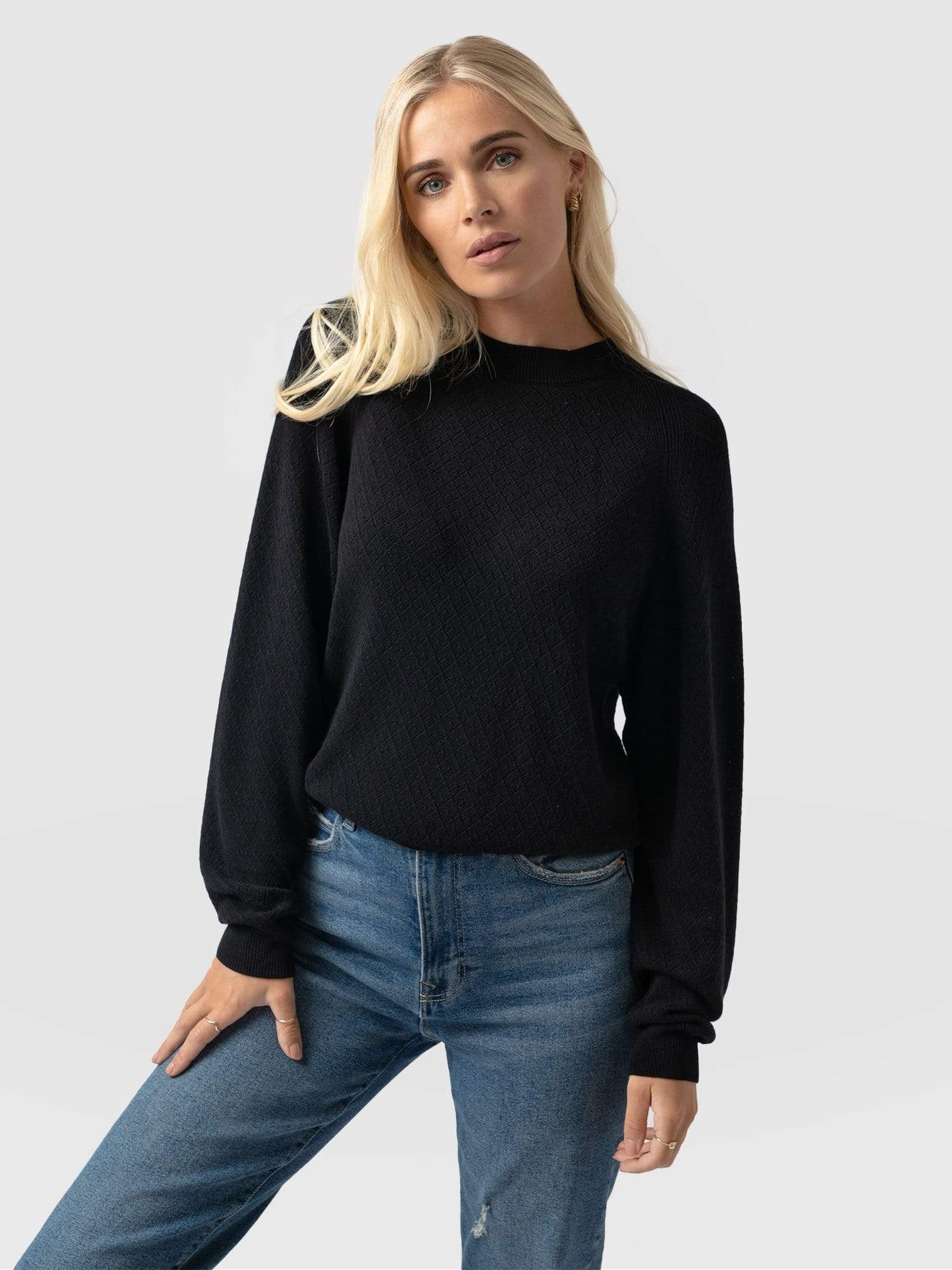 Diamond Knit Sweater - Black
