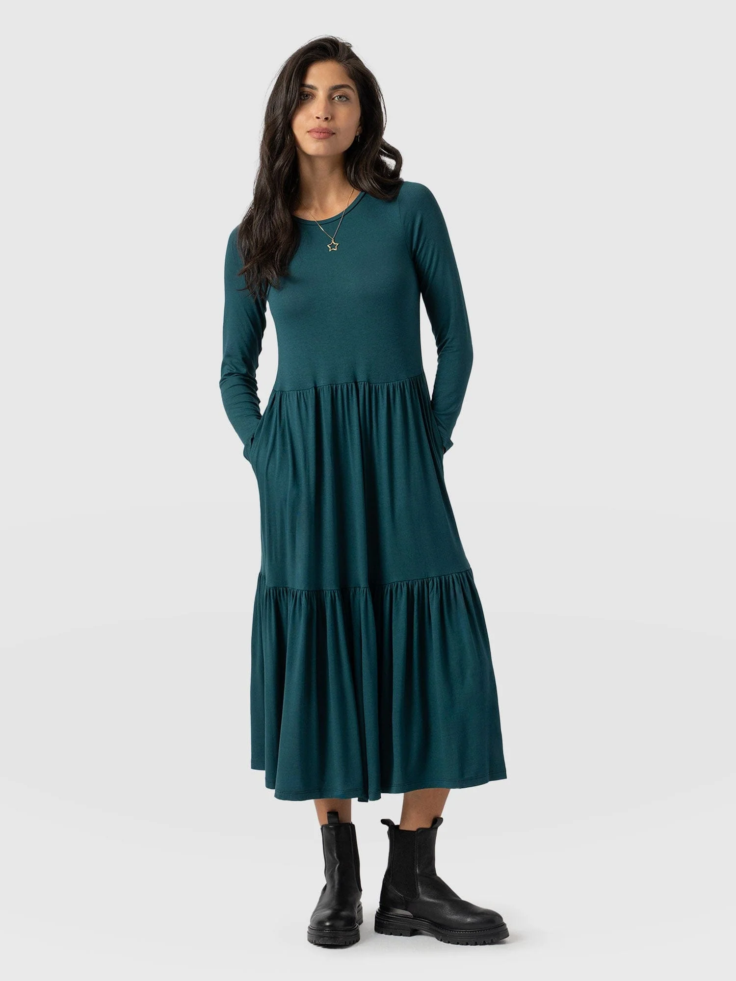 Greenwich Dress Long Sleeve - Deep Green