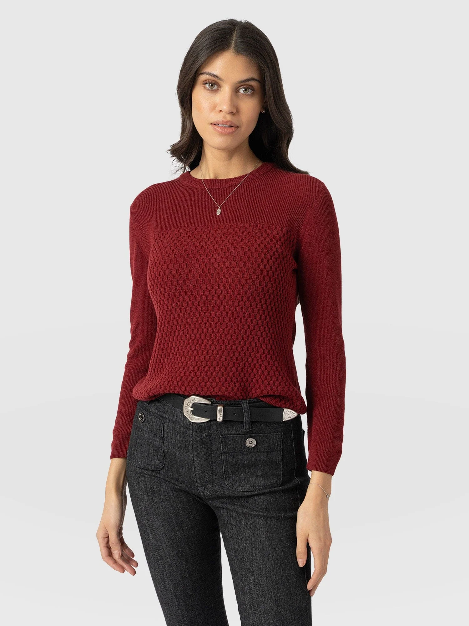 Honeycomb Rib Sweater - Burgundy