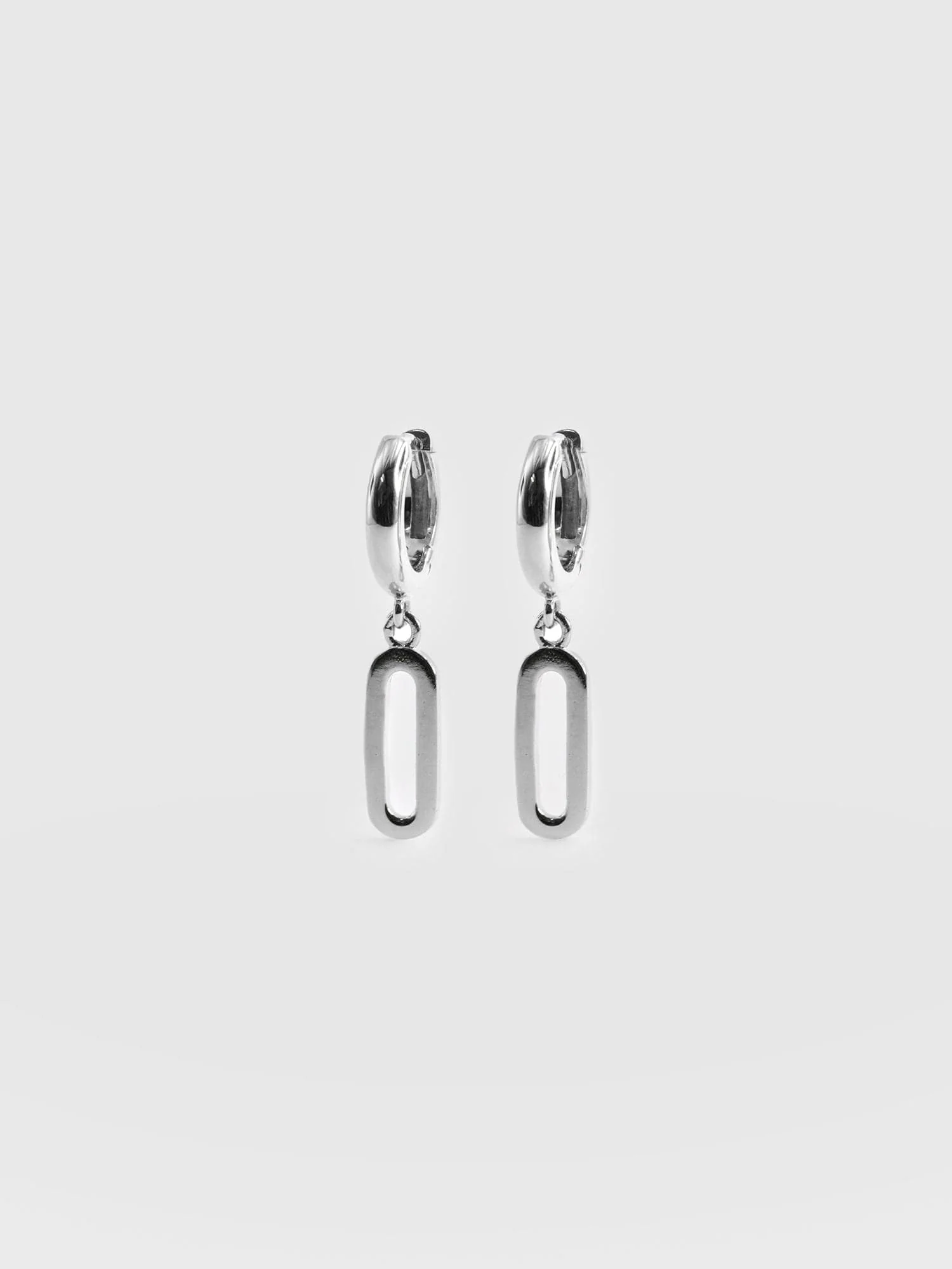 Oval Charm Drop Huggie Earrings - Silver
