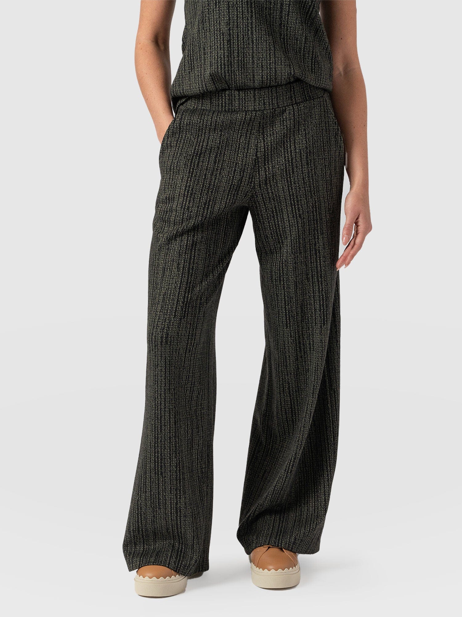 Keller Wide Leg Pant - Green Texture