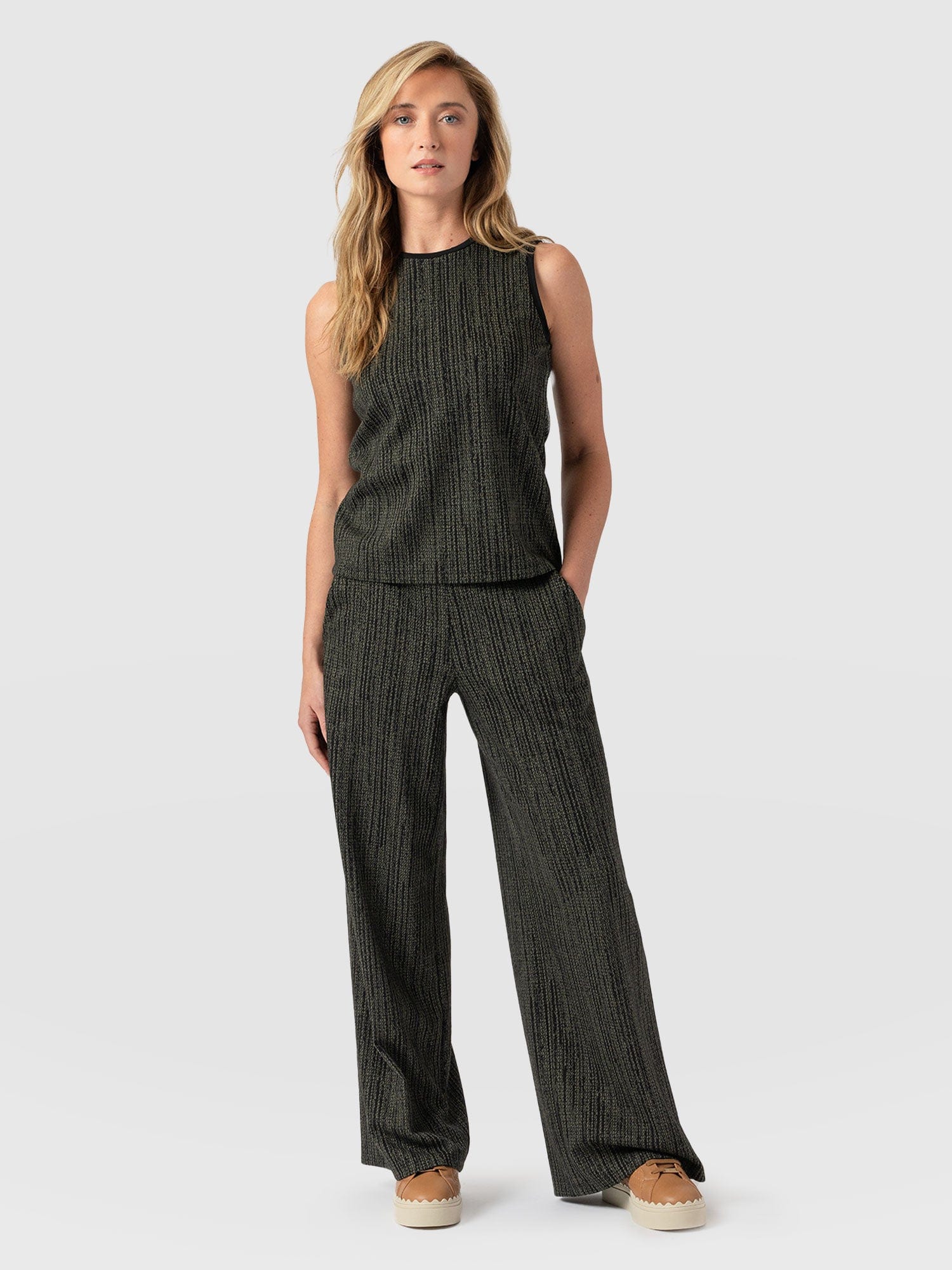 Keller Wide Leg Pant - Green Texture