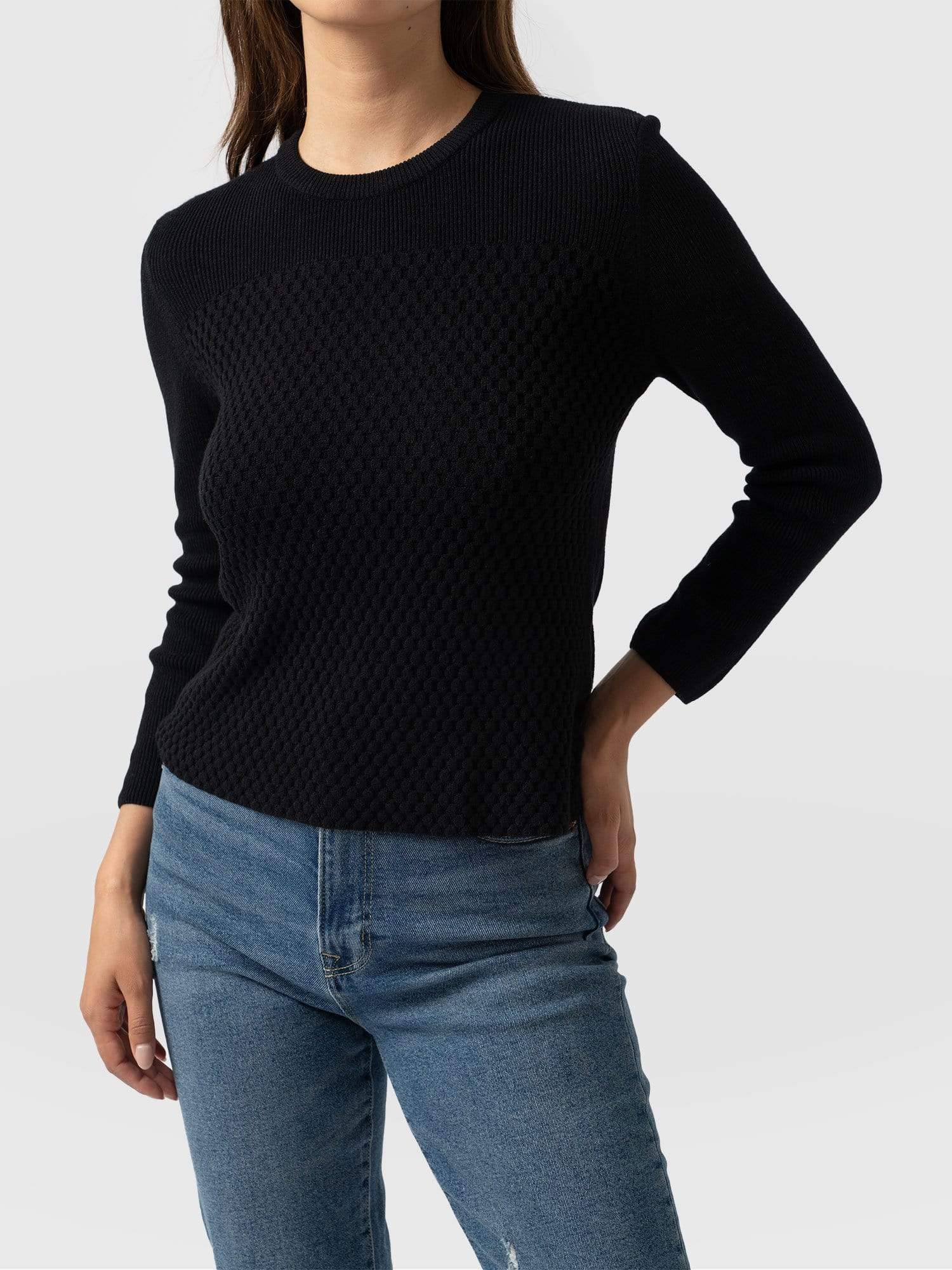 Honeycomb Rib Sweater - Black