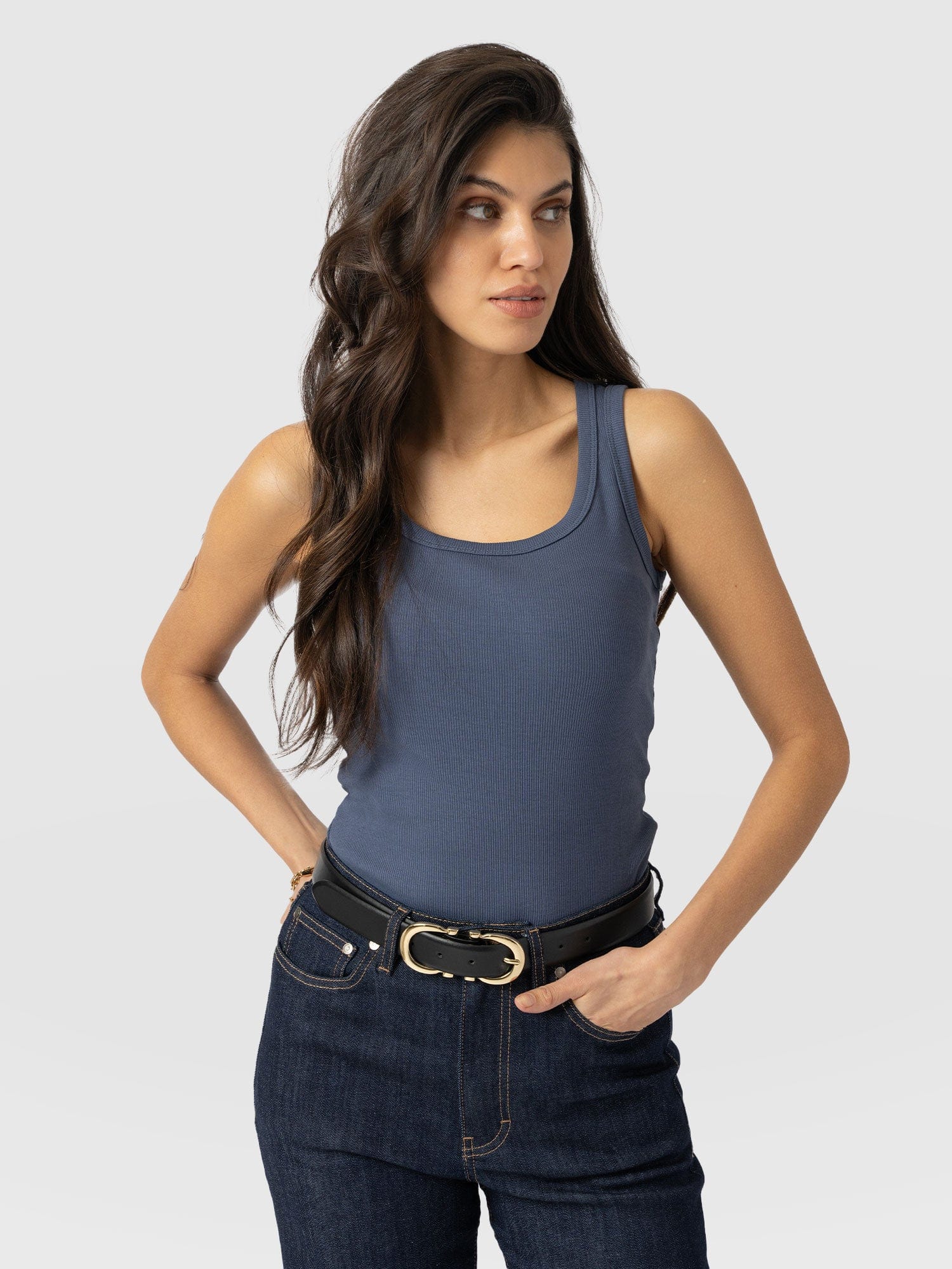 Asher Scoop Neck Vest - Dusty Blue