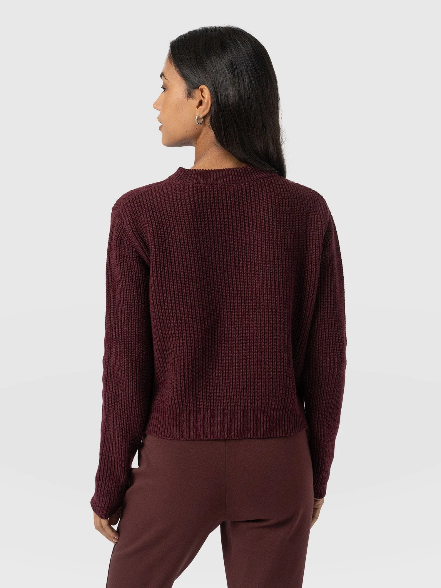 Eyelet Rib Knit Sweater - Maroon