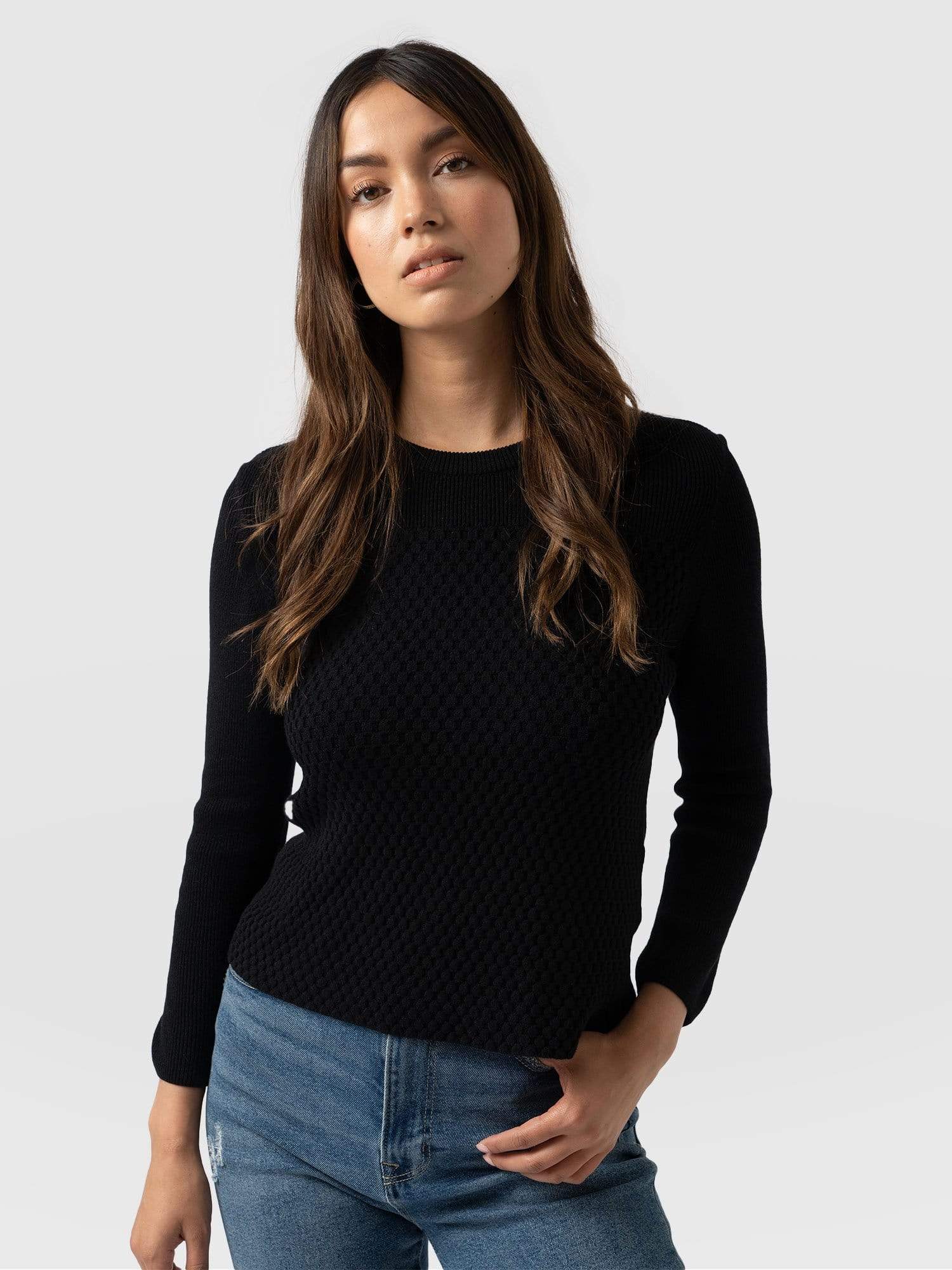 Honeycomb Rib Sweater - Black