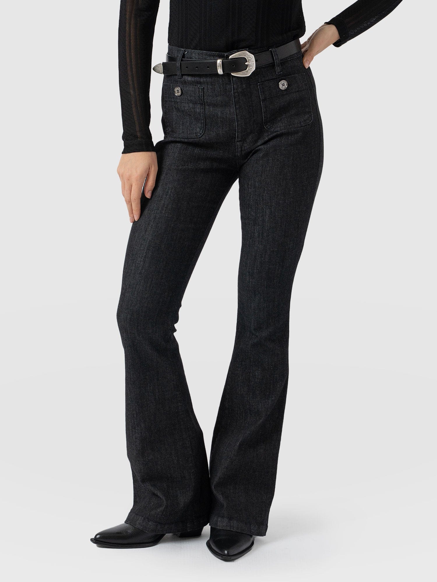 Bowie Stretch Flare Jeans - Black Wash