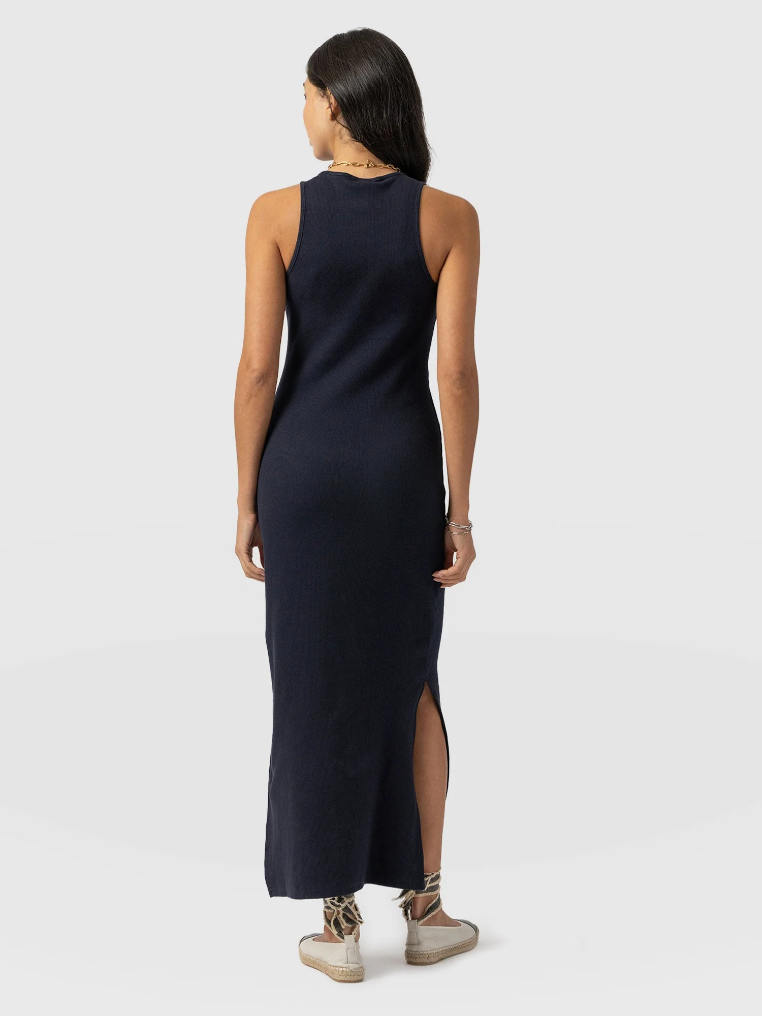 Sleeveless Rib Dress - Navy