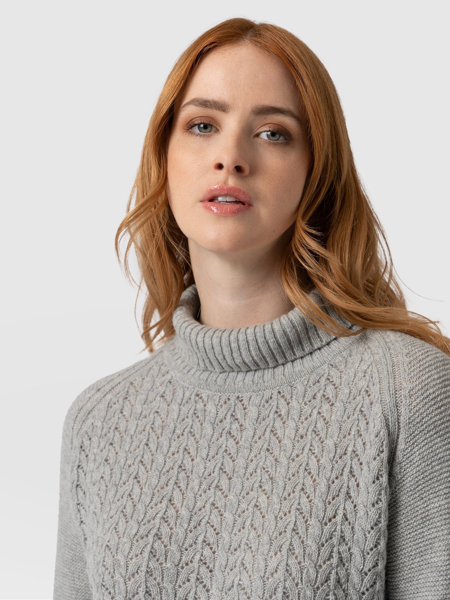 Glen Cable Knit Sweater - Grey Melange