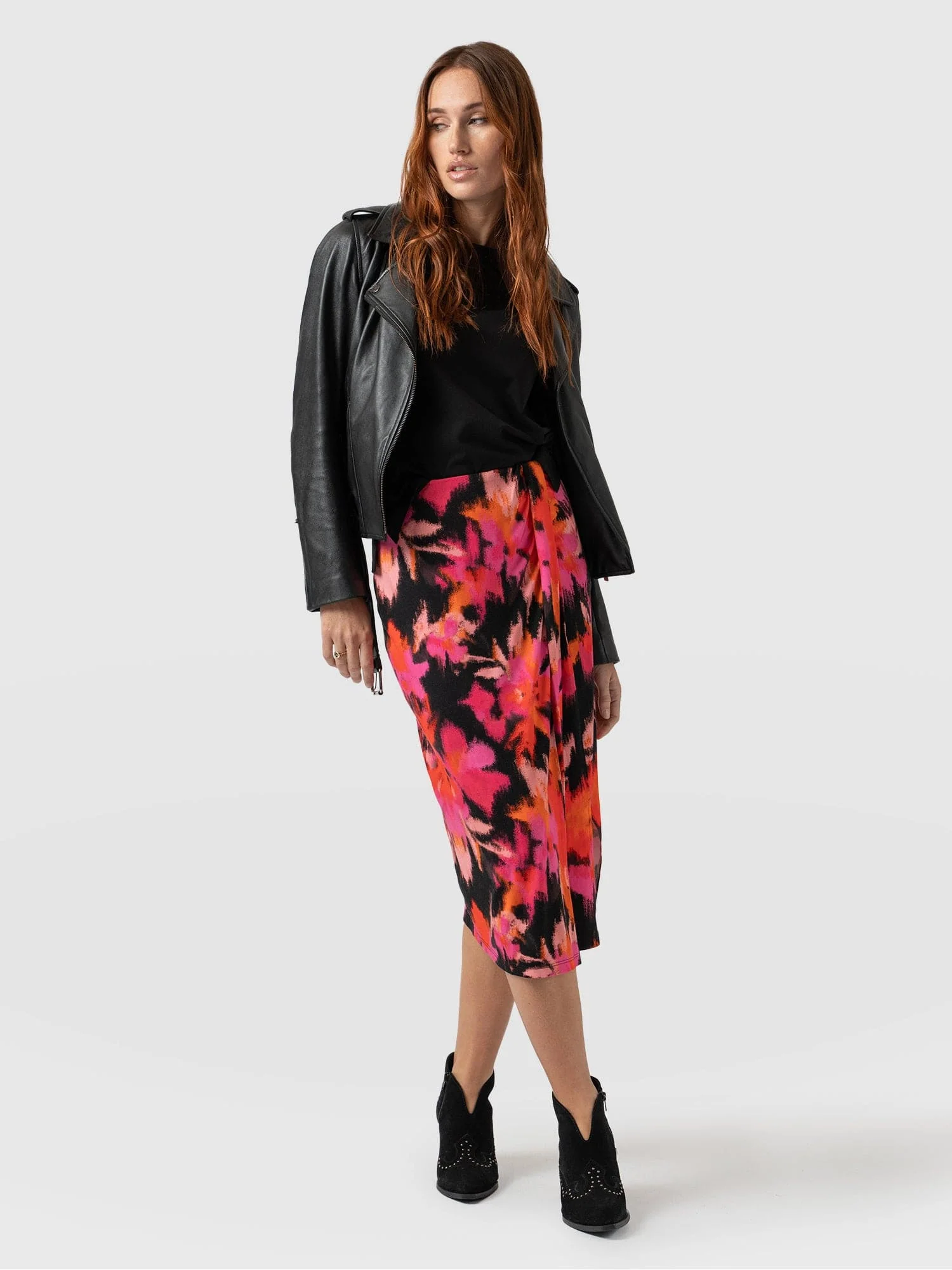 Salina Draped Skirt  - Black Soft Focus