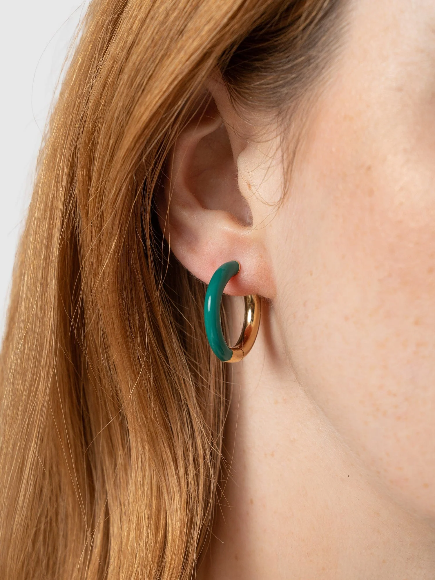 Gold Enamel Hoop Earrings - Gold/Green